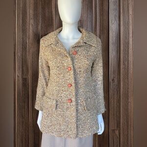 Colorful Vintage Tweed Jacket with Orange Buttons